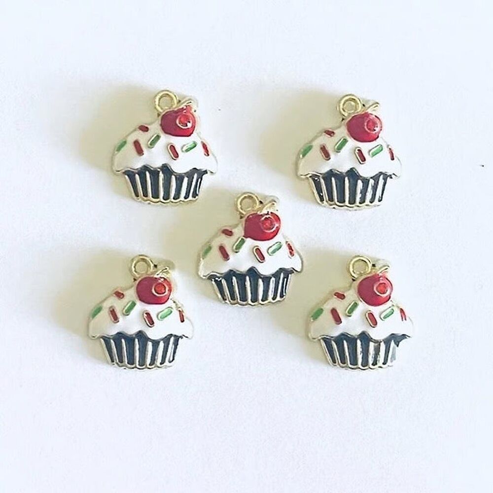 5pcs Beads for Jewelry Making Enamel Cupcake Charms #13035- 10 sets left